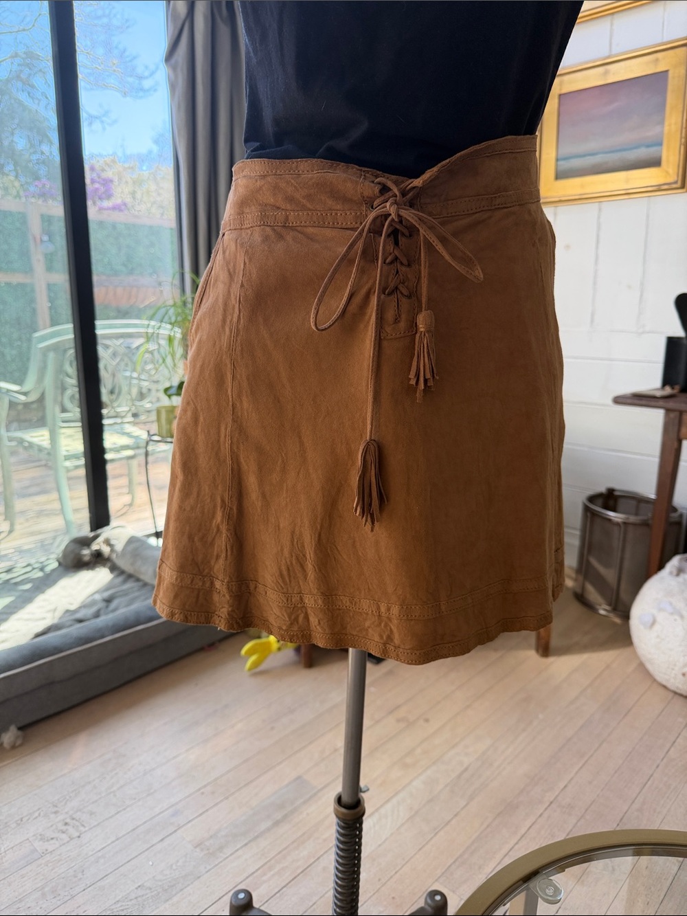 Calypso St. Barth Brown Suede Lace-Up Tassel Mini Skirt